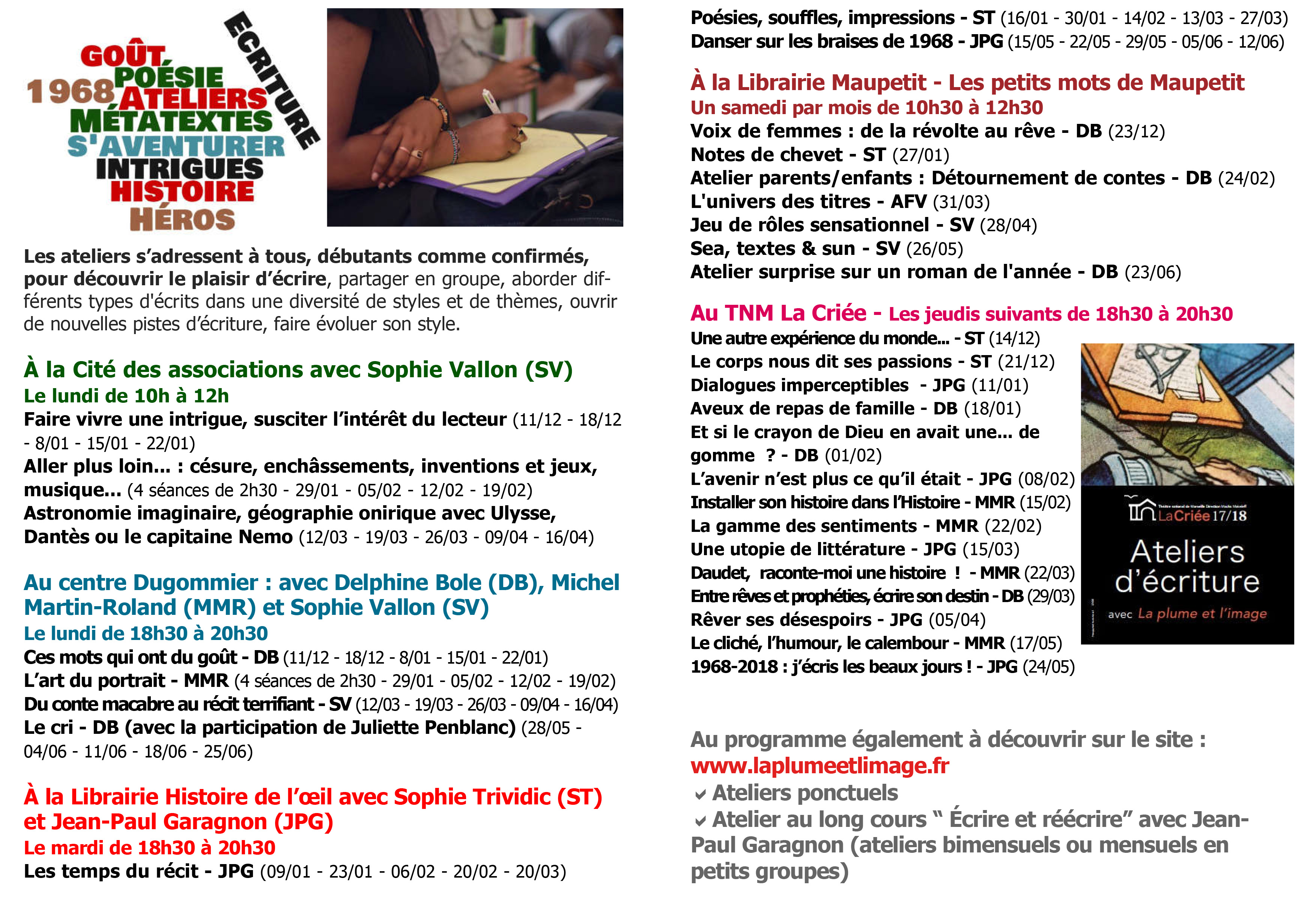 programmation de La plume et l'image 2018-2019